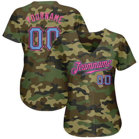 Custom Camo Light Blue-Pink Authentic Salute To Service Baseball Jersey - Sky-Custom