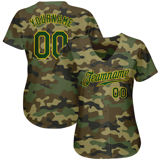 Custom Camo Green-Gold Authentic Salute To Service Baseball Jersey - Sky-Custom