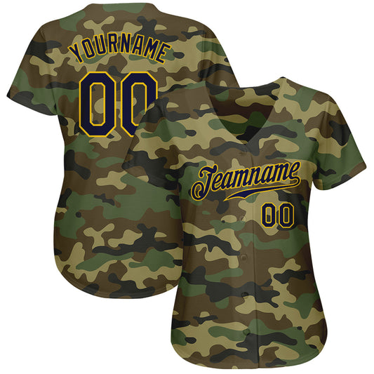 Custom Camo Navy-Gold Authentic Baseball Jersey - Sky-Custom