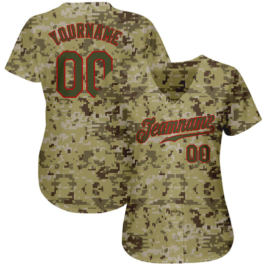 Custom Camo Olive-Red Authentic Salute To Service Baseball Jersey - Sky-Custom