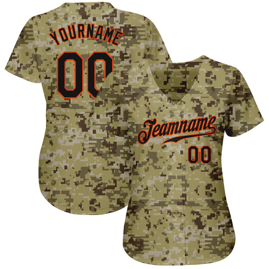 Custom Camo Black-Orange Authentic Salute To Service Baseball Jersey - Sky-Custom
