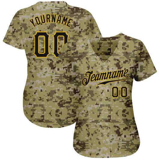 Custom Camo Black-Gold Authentic Salute To Service Baseball Jersey - Sky-Custom