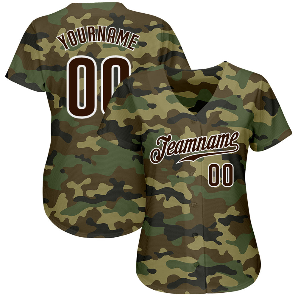 Custom Camo Brown-White Authentic Salute To Service Baseball Jersey - Sky-Custom
