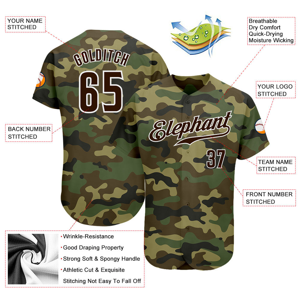 Custom Camo Brown-White Authentic Salute To Service Baseball Jersey - Sky-Custom