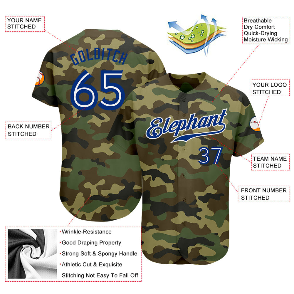 Custom Camo Royal-White Authentic Salute To Service Baseball Jersey - Sky-Custom