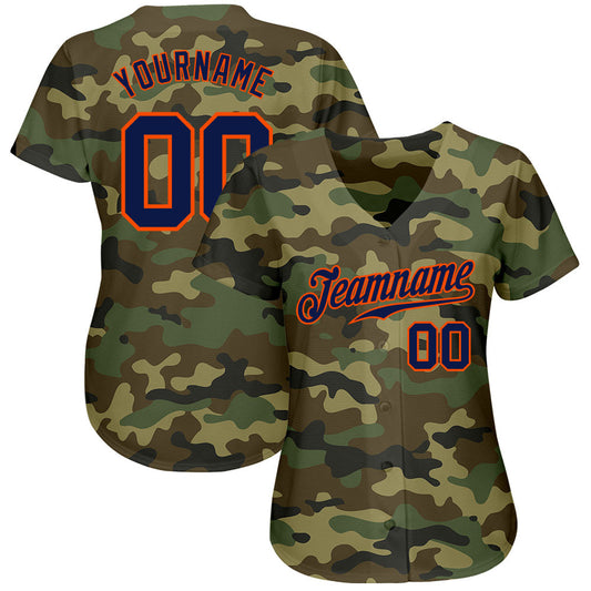 Custom Camo Navy-Orange Authentic Salute To Service Baseball Jersey - Sky-Custom