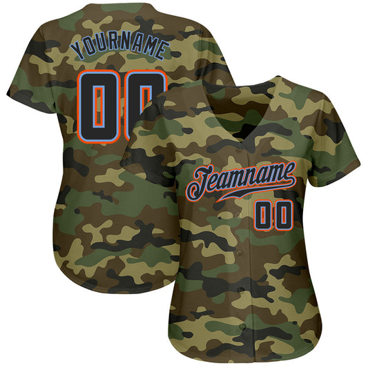 Custom Camo Black-Powder Blue Authentic Salute To Service Baseball Jersey - Sky-Custom