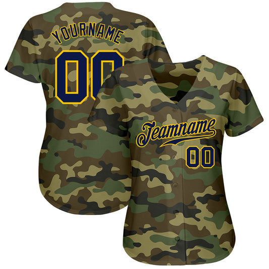 Custom Camo Navy-Gold Authentic Salute To Service Baseball Jersey - Sky-Custom