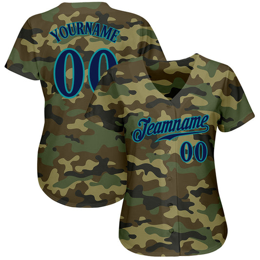 Custom Camo Navy-Teal Authentic Salute To Service Baseball Jersey - Sky-Custom