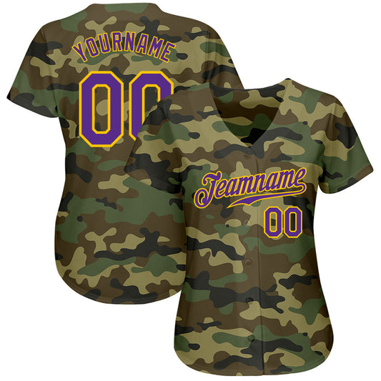 Custom Camo Purple-Gold Authentic Salute To Service Baseball Jersey - Sky-Custom