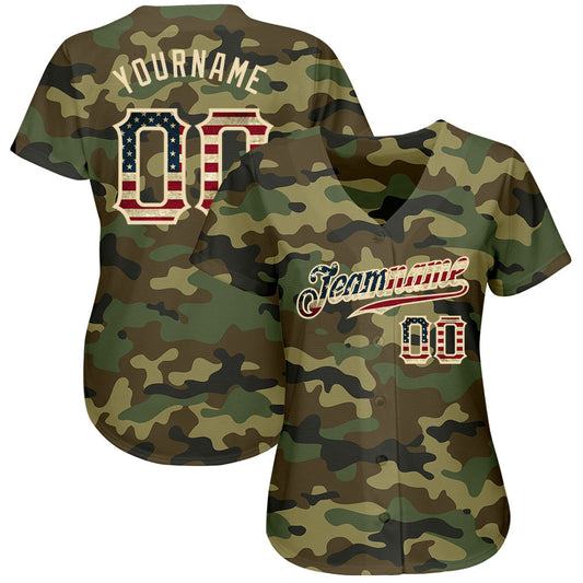 Custom Camo Vintage USA Flag-Cream Authentic Salute To Service Baseball Jersey - Sky-Custom