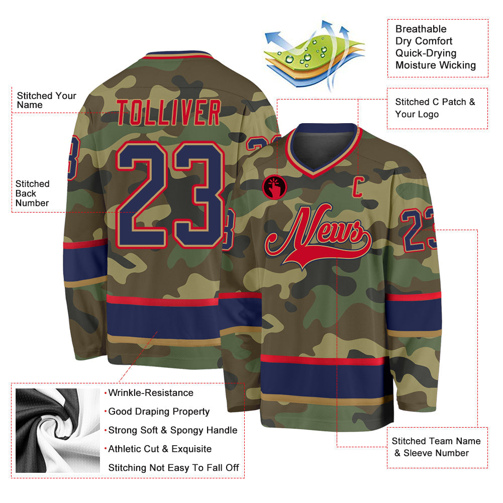 Custom Camo Navy-Red Salute To Service Hockey Jersey - Sky-Custom