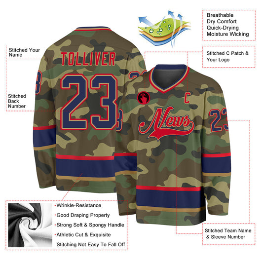 Custom Camo Navy-Red Salute To Service Hockey Jersey - Sky-Custom