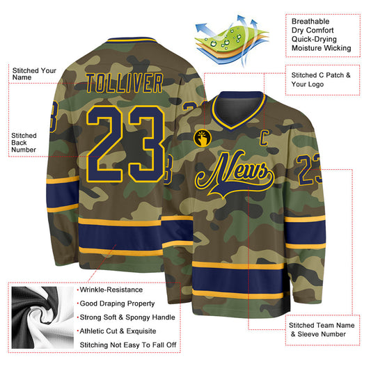 Custom Camo Navy-Gold Salute To Service Hockey Jersey - Sky-Custom