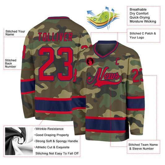 Custom Camo Red-Navy Salute To Service Hockey Jersey - Sky-Custom