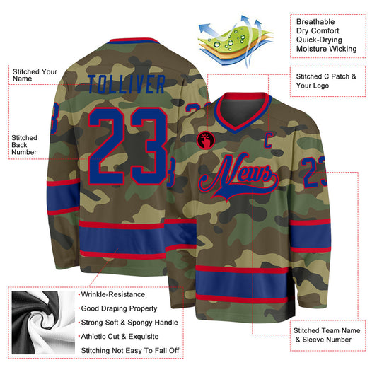 Custom Camo Royal-Red Salute To Service Hockey Jersey - Sky-Custom