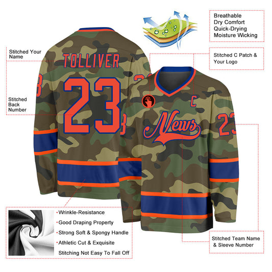 Custom Camo Orange-Royal Salute To Service Hockey Jersey - Sky-Custom