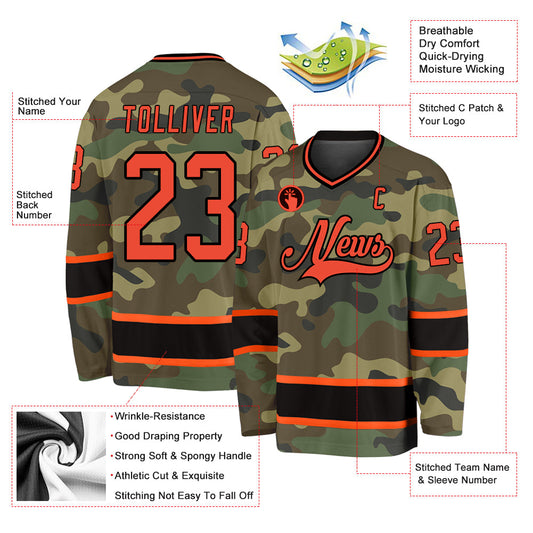 Custom Camo Orange-Black Salute To Service Hockey Jersey - Sky-Custom