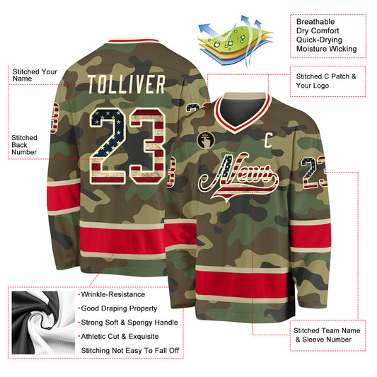 Custom Camo Vintage USA Flag-Red Salute To Service Hockey Jersey - Sky-Custom