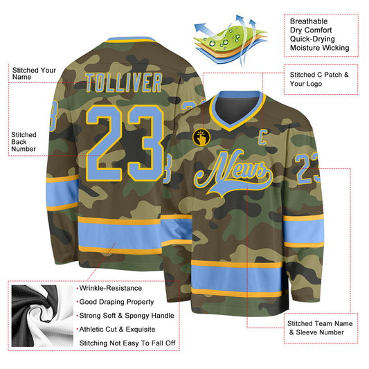 Custom Camo Light Blue-Gold Salute To Service Hockey Jersey - Sky-Custom