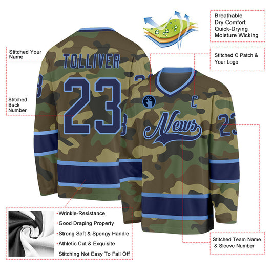 Custom Camo Navy-Light Blue Salute To Service Hockey Jersey - Sky-Custom