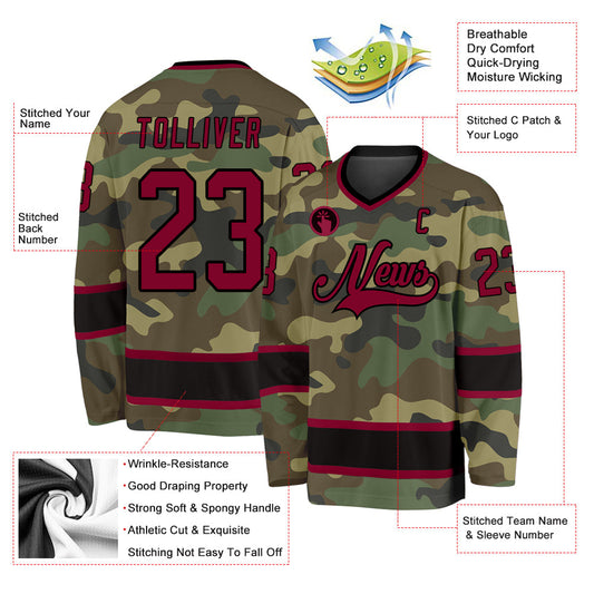 Custom Camo Maroon-Black Salute To Service Hockey Jersey - Sky-Custom