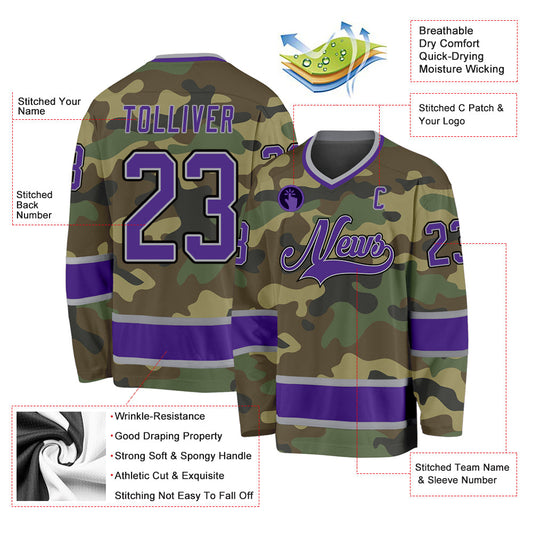 Custom Camo Purple-Black Salute To Service Hockey Jersey - Sky-Custom
