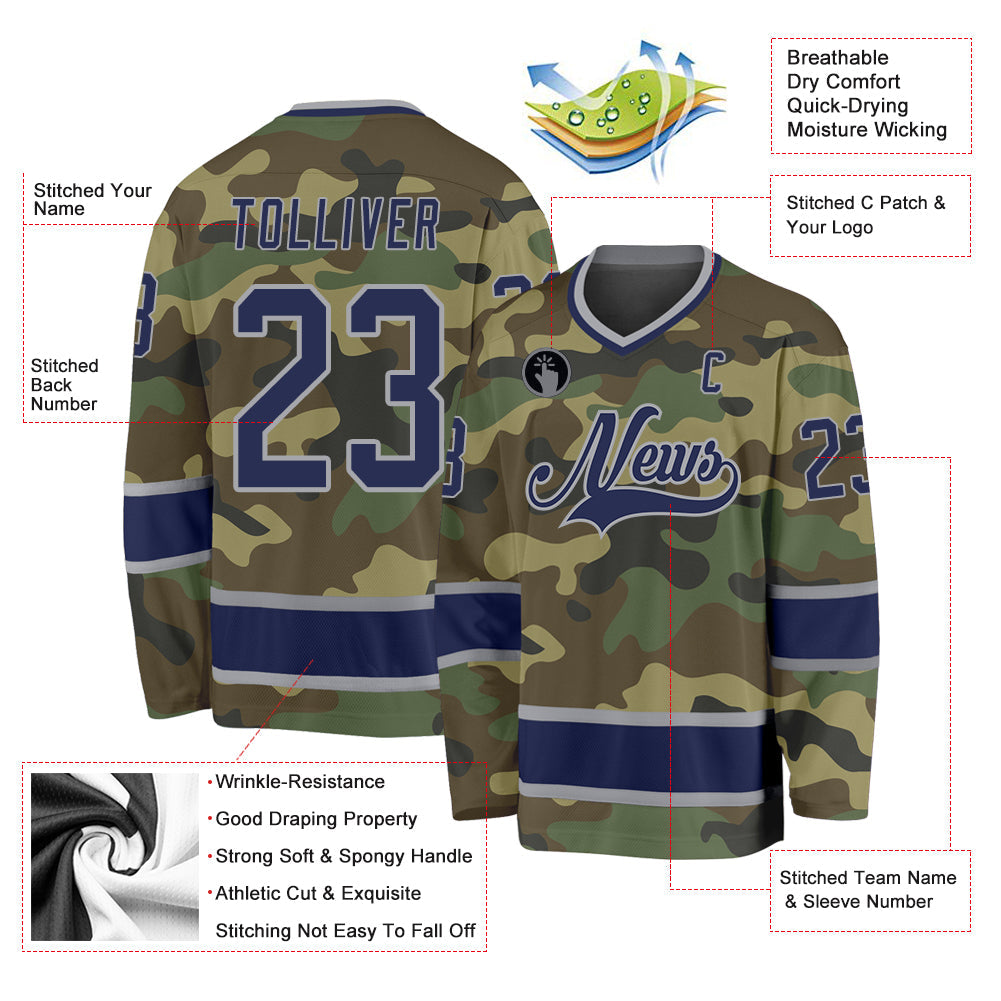 Custom Camo Navy-Gray Salute To Service Hockey Jersey - Sky-Custom