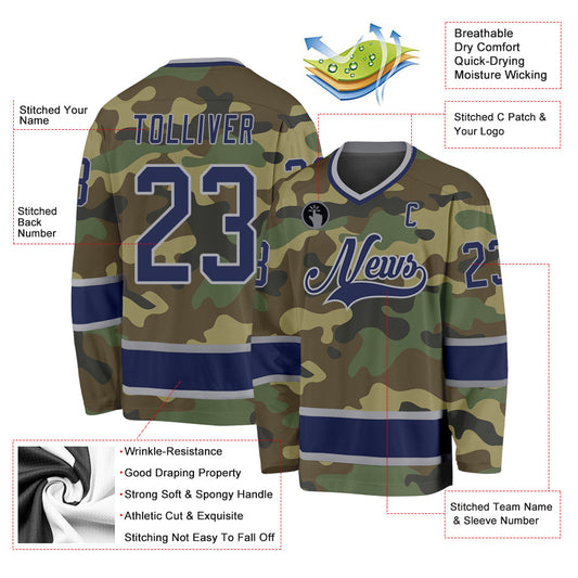 Custom Camo Navy-Gray Salute To Service Hockey Jersey - Sky-Custom