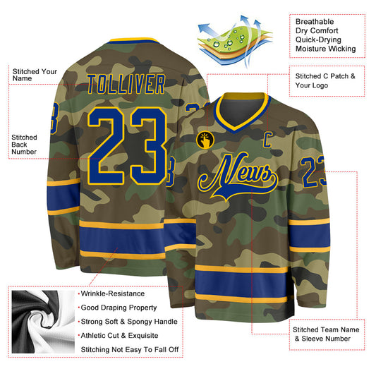 Custom Camo Royal-Gold Salute To Service Hockey Jersey - Sky-Custom