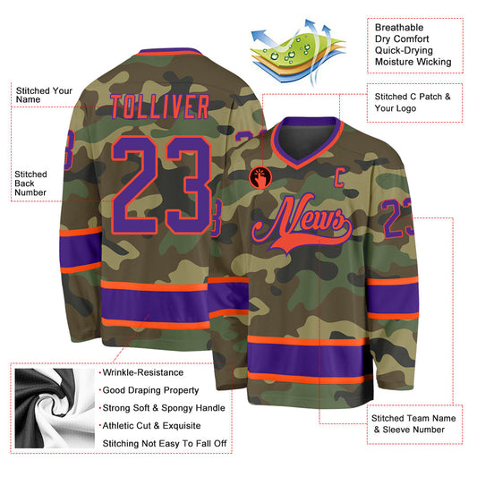 Custom Camo Purple-Orange Salute To Service Hockey Jersey - Sky-Custom