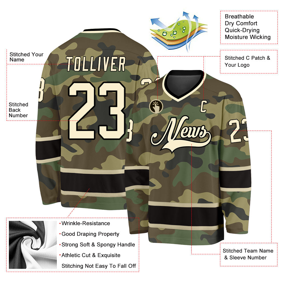 Custom Camo Cream-Black Salute To Service Hockey Jersey - Sky-Custom