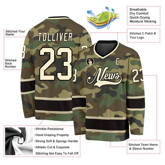 Custom Camo Cream-Black Salute To Service Hockey Jersey - Sky-Custom