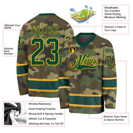 Custom Camo Green-Gold Salute To Service Hockey Jersey - Sky-Custom