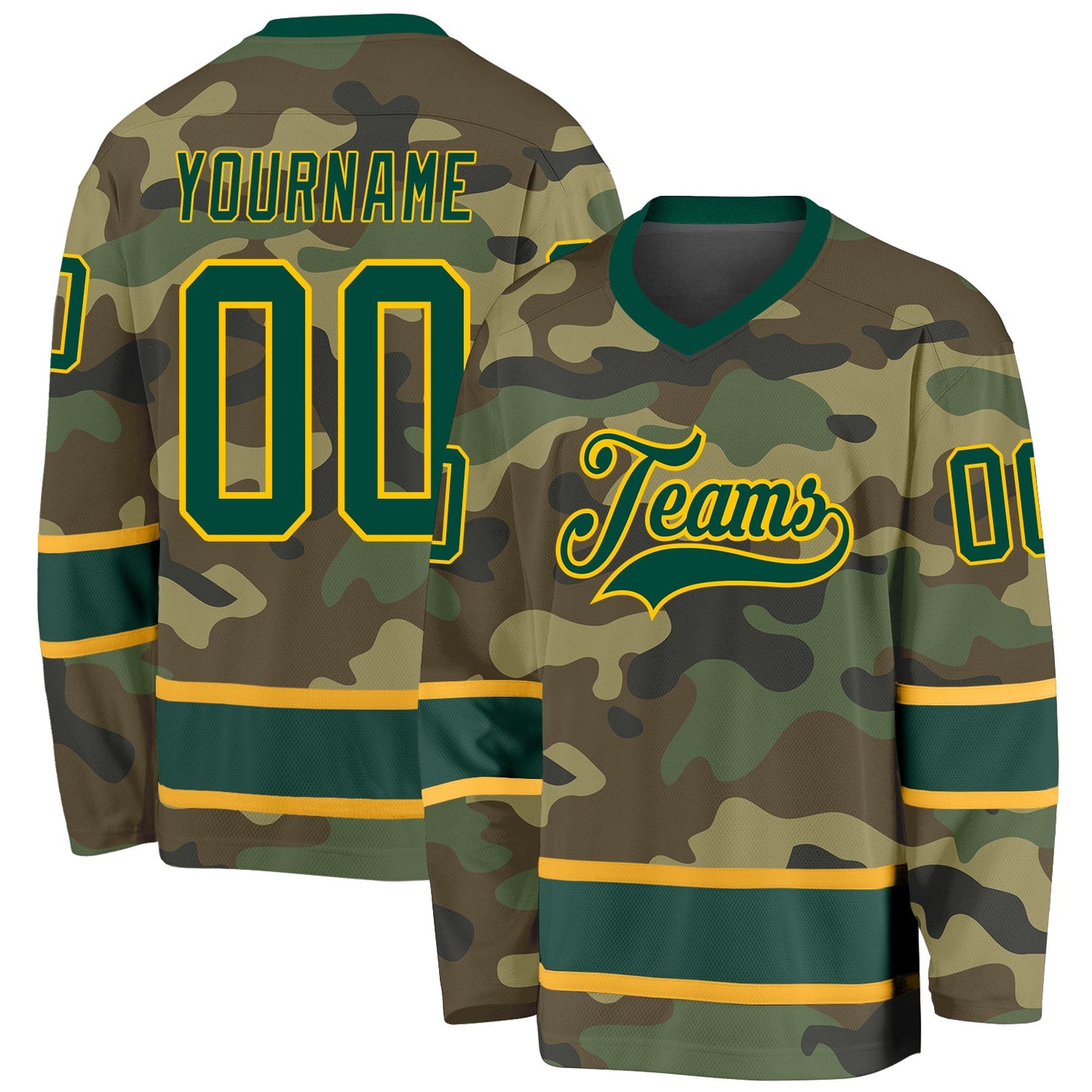 Custom Camo Green-Gold Salute To Service Hockey Jersey - Sky-Custom