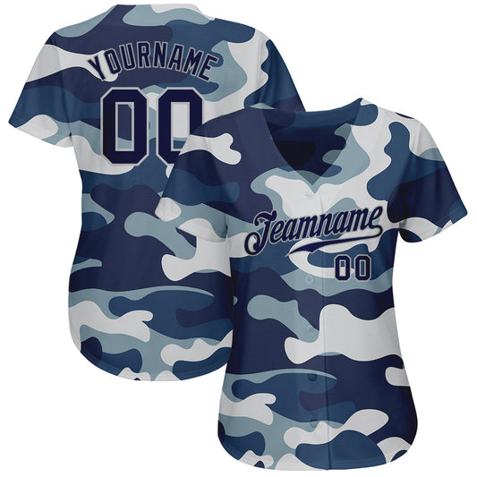 Custom Camo Navy-Gray Authentic Salute To Service Baseball Jersey - Sky-Custom