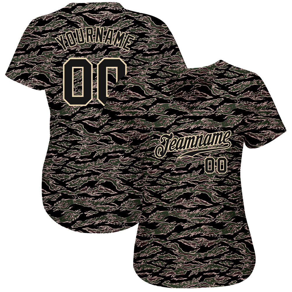 Custom Camo Black-Cream Authentic Salute To Service Baseball Jersey - Sky-Custom