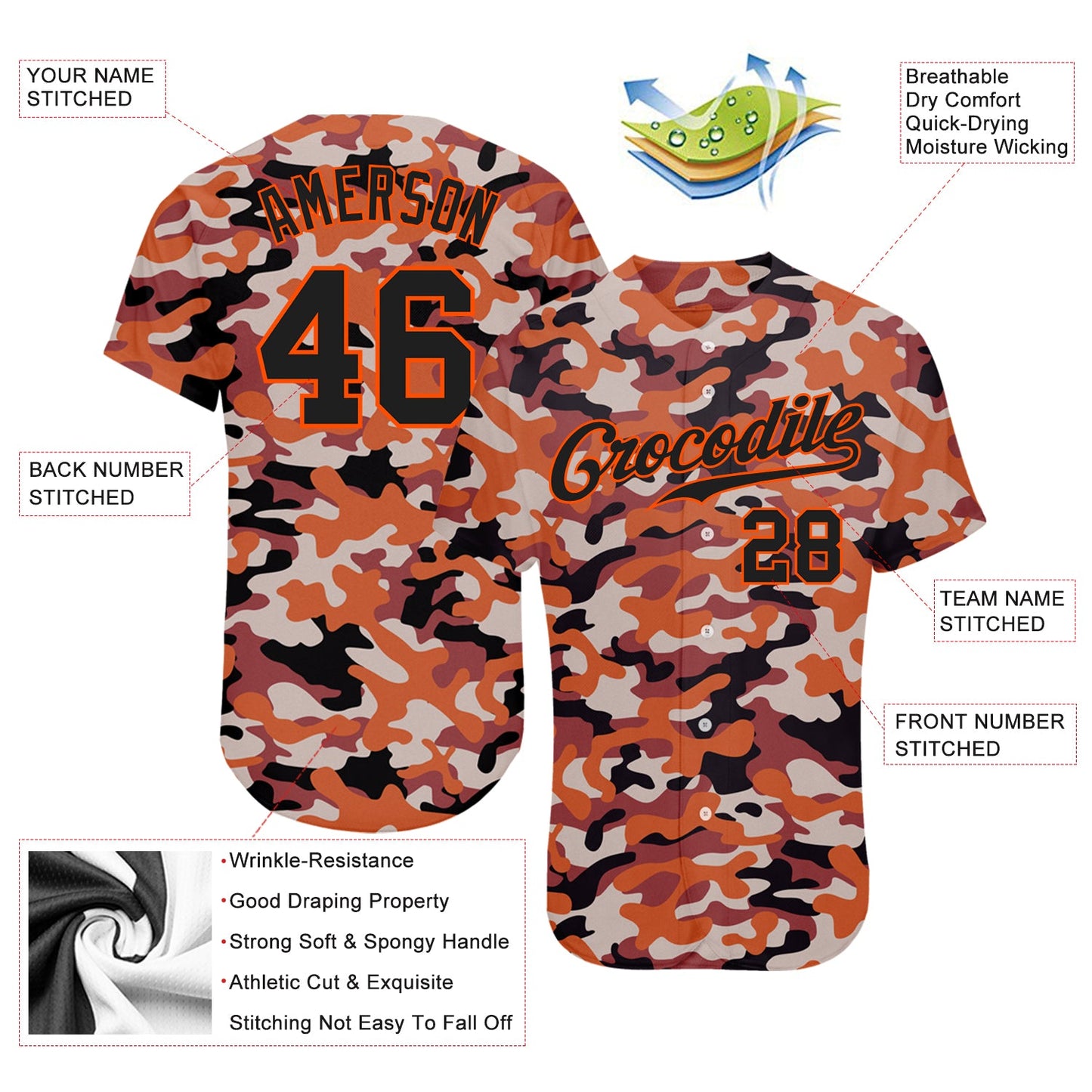 Custom Camo Black-Orange Authentic Salute To Service Baseball Jersey - Sky-Custom