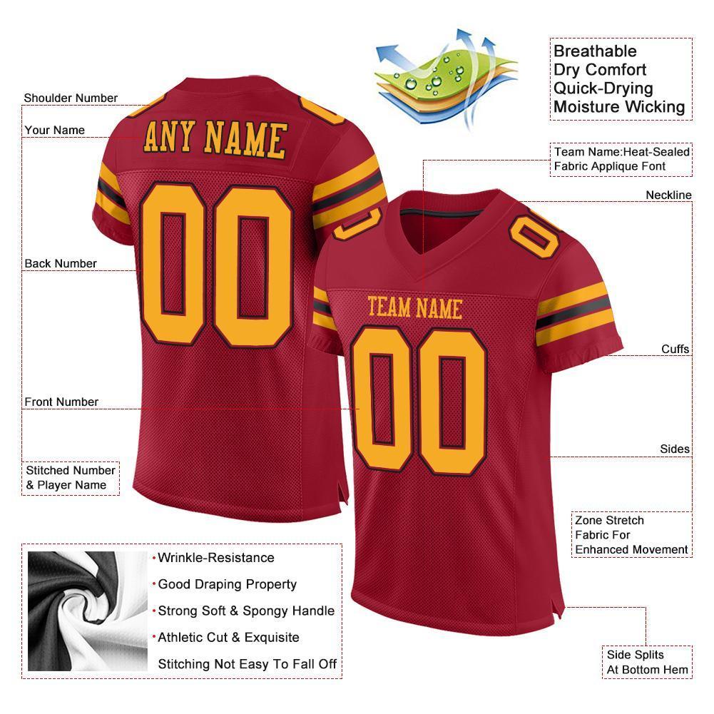 Custom Cardinal Gold-Black Mesh Authentic Football Jersey - Sky-Custom