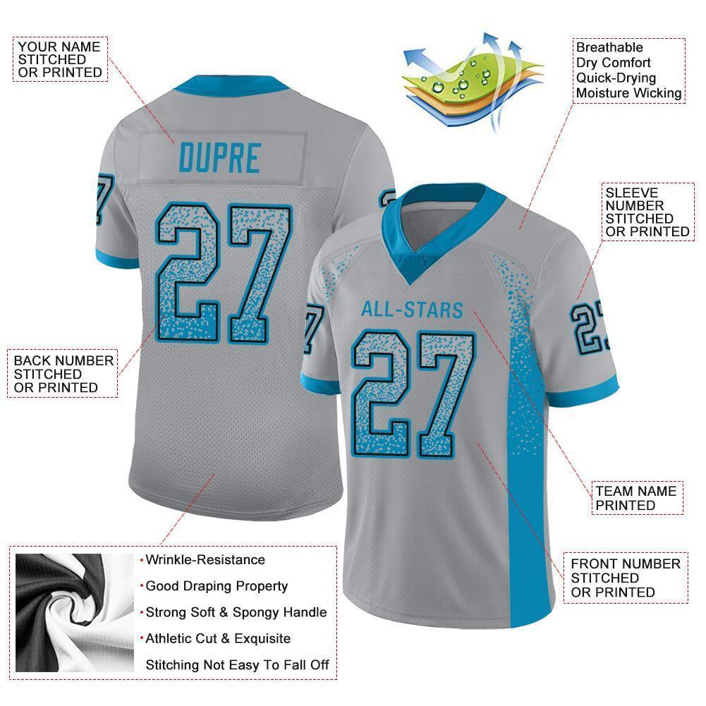 Custom Light Gray Panther Blue-Black Mesh Drift Fashion Football Jersey - Sky-Custom