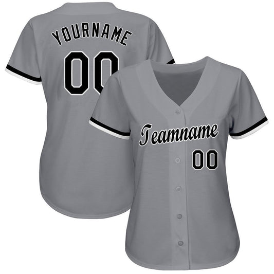 Custom Gray Black-White Baseball Jersey - Sky-Custom