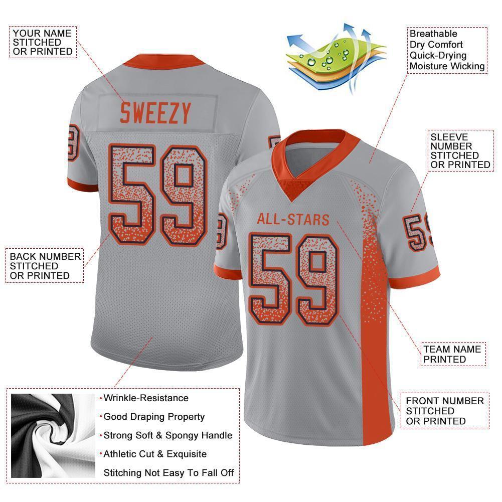 Custom Light Gray Orange-Navy Mesh Drift Fashion Football Jersey - Sky-Custom