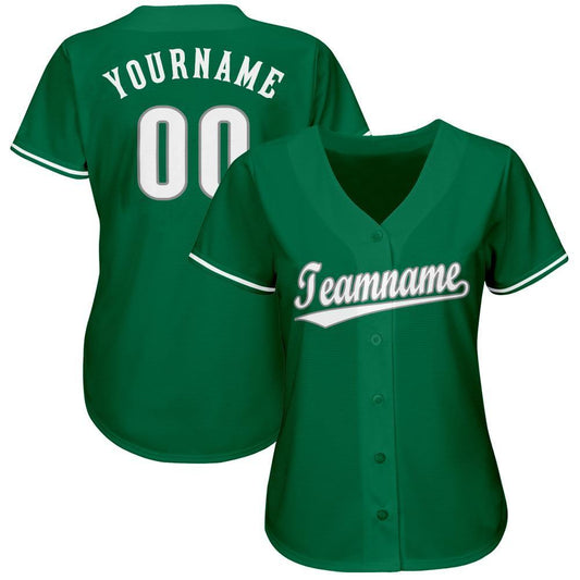 Custom Kelly Green White-Gray Baseball Jersey - Sky-Custom