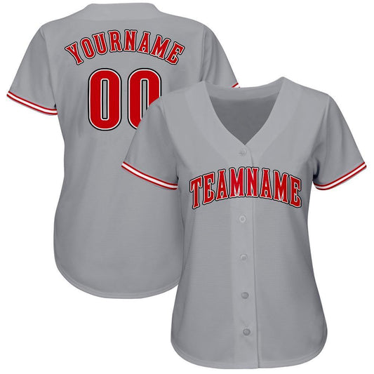 Custom Gray Red-White Baseball Jersey - Sky-Custom