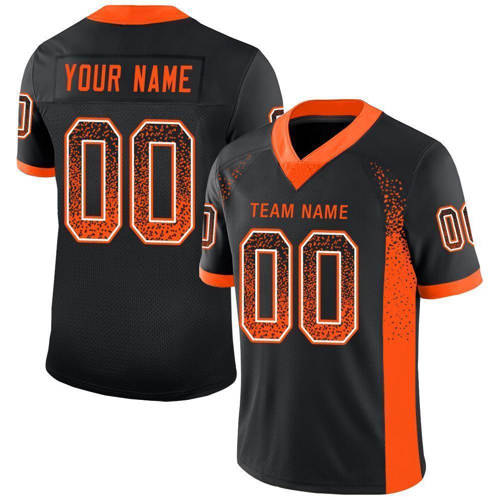Custom Black Orange-White Mesh Drift Fashion Football Jersey - Sky-Custom
