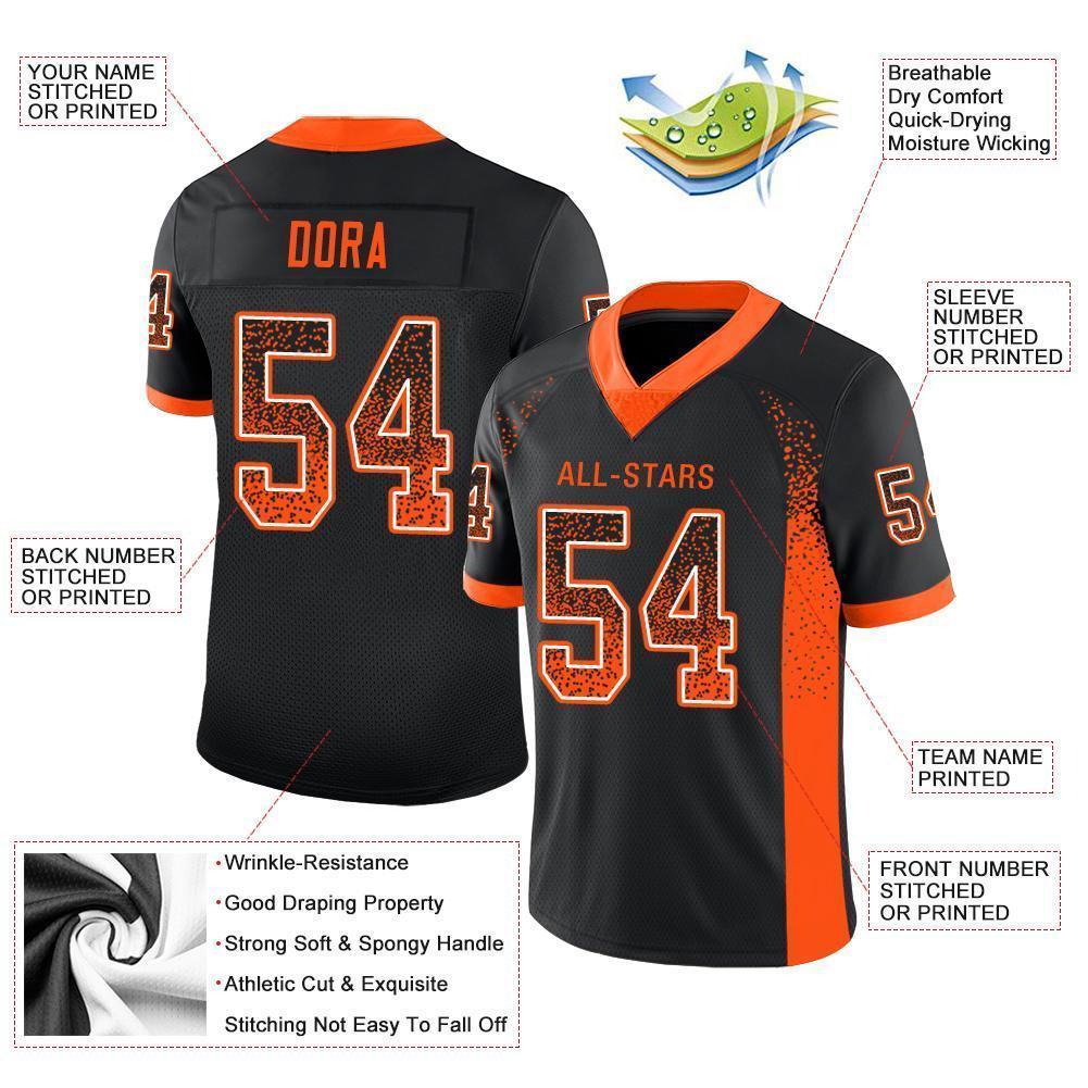 Custom Black Orange-White Mesh Drift Fashion Football Jersey - Sky-Custom