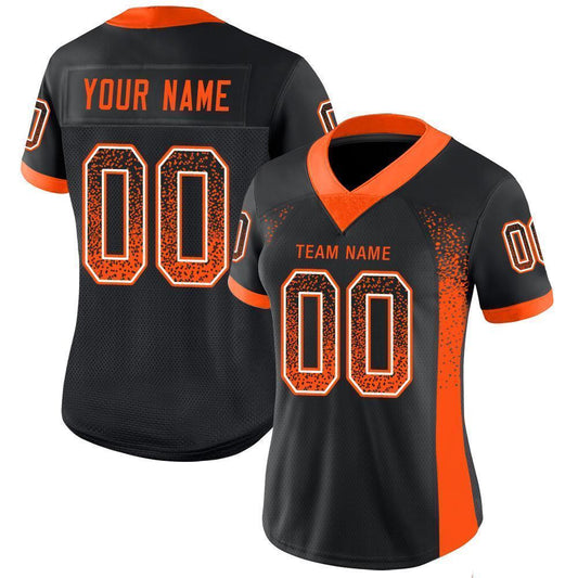 Custom Black Orange-White Mesh Drift Fashion Football Jersey - Sky-Custom
