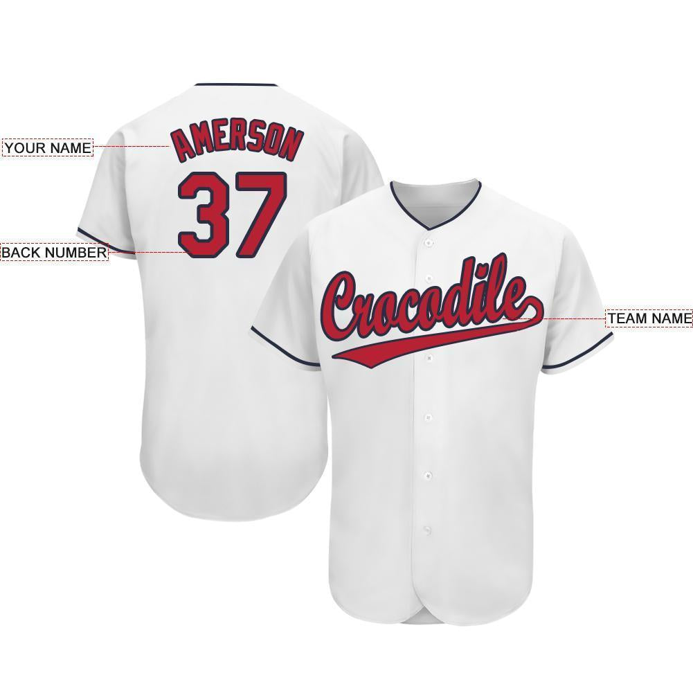 Custom White Red-Navy Baseball Jersey - Sky-Custom