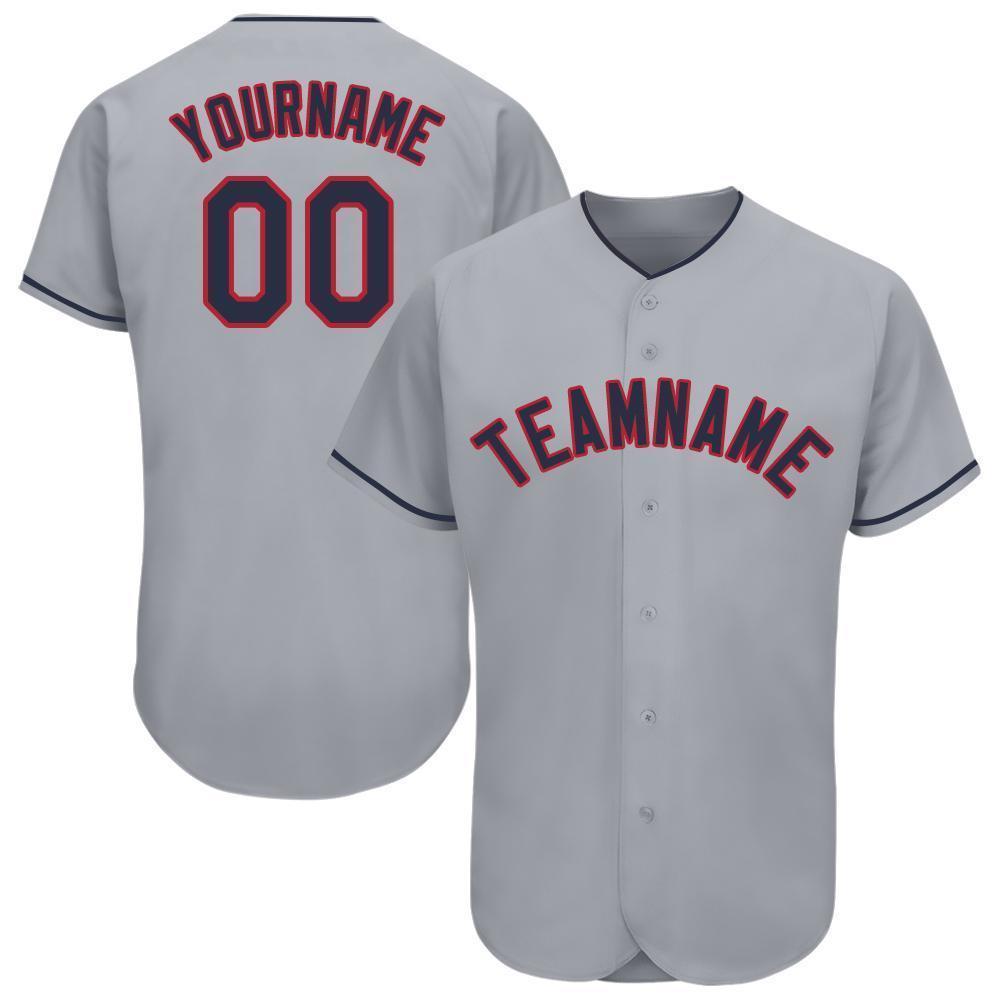 Custom Gray Navy-Red Baseball Jersey - Sky-Custom