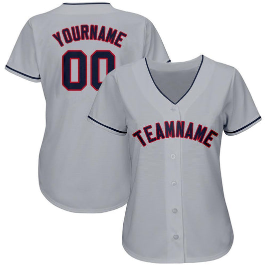 Custom Gray Navy-Red Baseball Jersey - Sky-Custom
